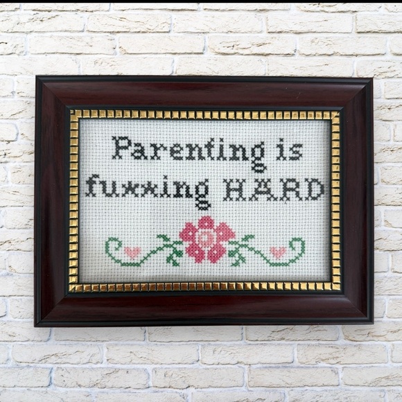 Cross Stitch Handmade Parenting is fuxxing HARD Framed - Picture 1 of 3